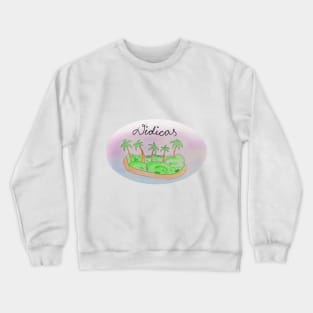 Didicas watercolor Island travel, beach, sea and palm trees. Holidays and vacation, summer and relaxation Crewneck Sweatshirt